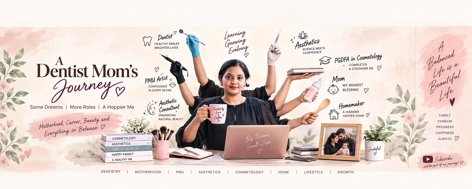 Illustrated banner celebrating dentistry, learning and family